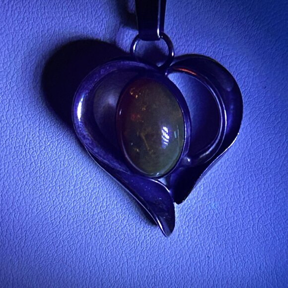 Vintage Baltic Amber Heart Pendant Necklace Sterling Silver 925 17” Chain - Picture 14 of 15